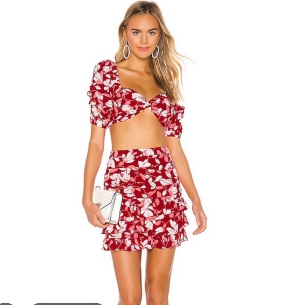 NBD x Naven Cha Cha Skirt Set Floral Red/Pink XXS